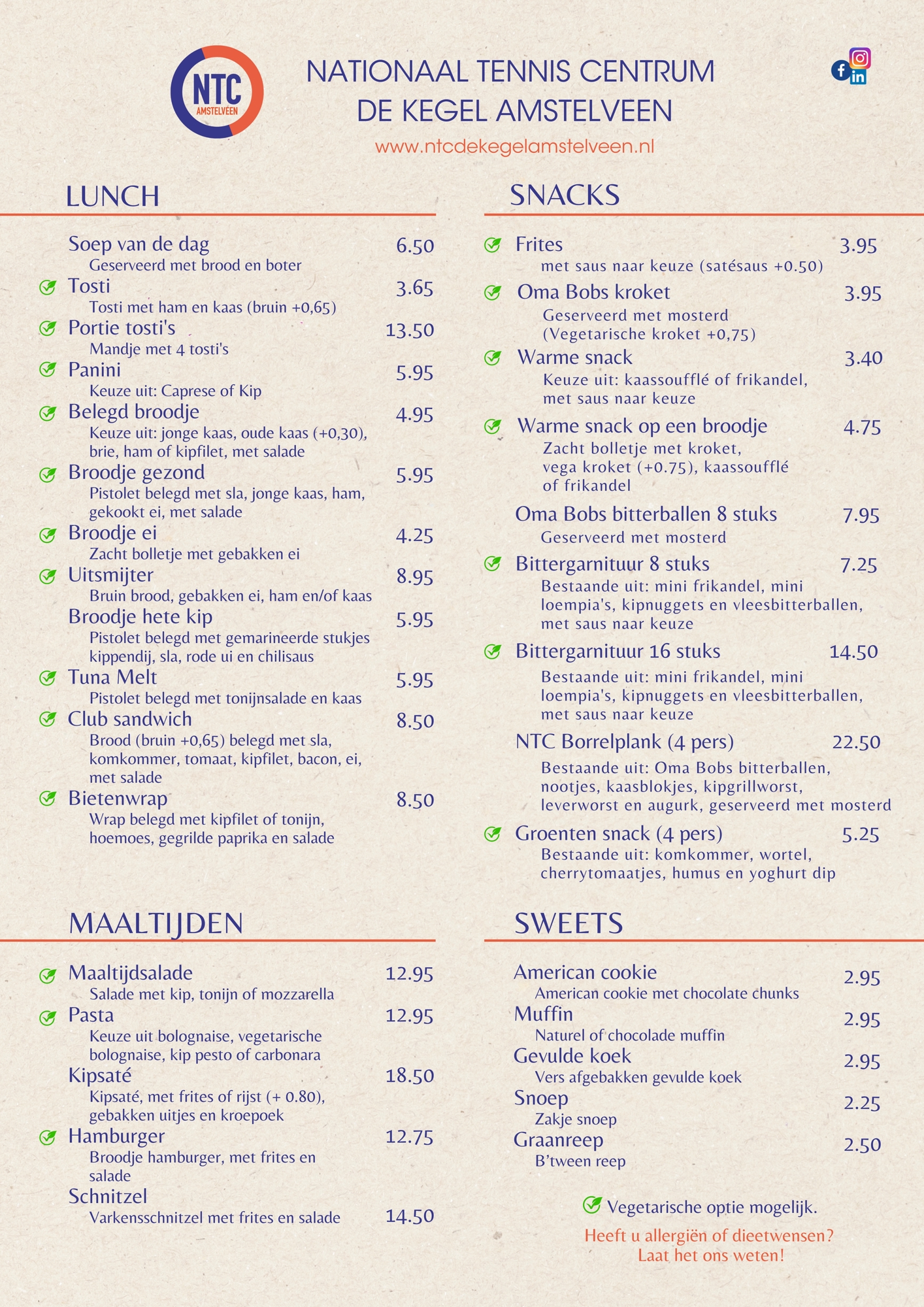 NTC Menukaart 2026 Food NL